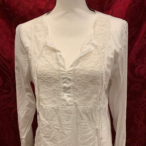 White Long-Sleeved Lace Accent Blouse - Picture 1 of 4
